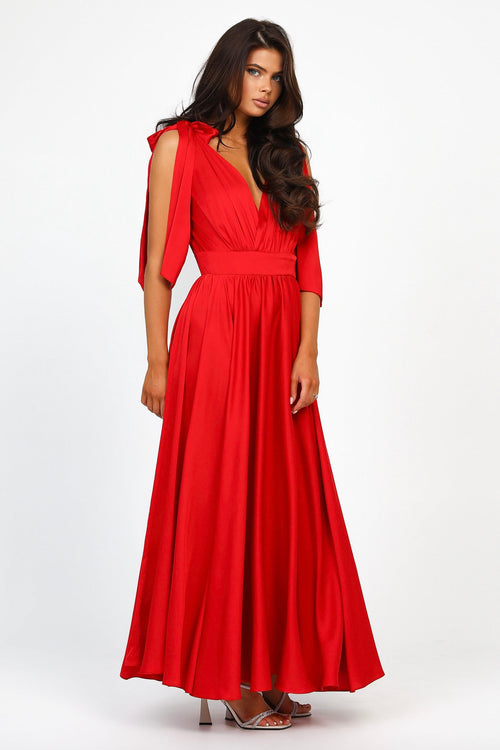 red silk tie dress Red Silk Satin Dress With Shoulder Ties