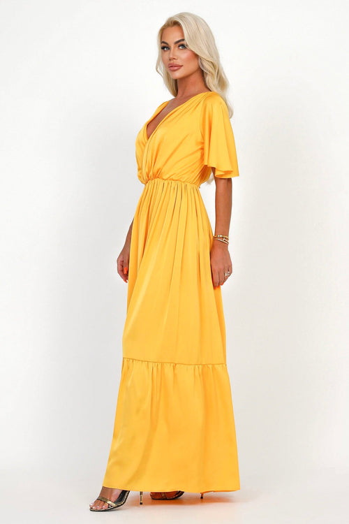 S Size Yellow Silk Satin Dress Wrap V Neckline (Ready to Ship)