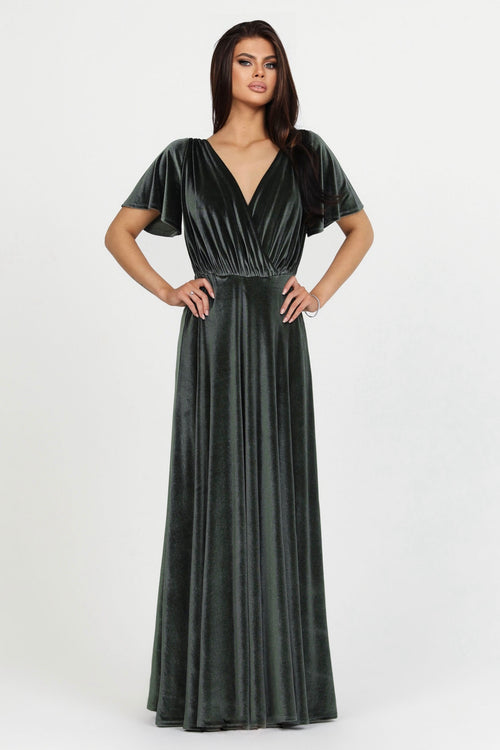 velvet sage bridesmaid dresses Wedtrend Women Dusty Sage Maxi Bridesmaid Dress with Slit A-Line Burnout Velvet Jacquard Cold Shoulder Wedding Guest Dress, Dusty Sage / US26W