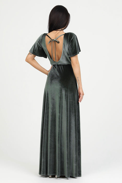 bridesmaid dress, velvet dress, wedding guest dress, gorgeous dress, wedding dress, mother of the bride dress, evening dress, gown dress, maxi dress, reception dress, elegant dress, formal dress, winter dress, fall bridesmaid, custom bridesmaid dress, dusty sage dress, short sleeve dress, wrap V neck dress, backless dress, low back dress