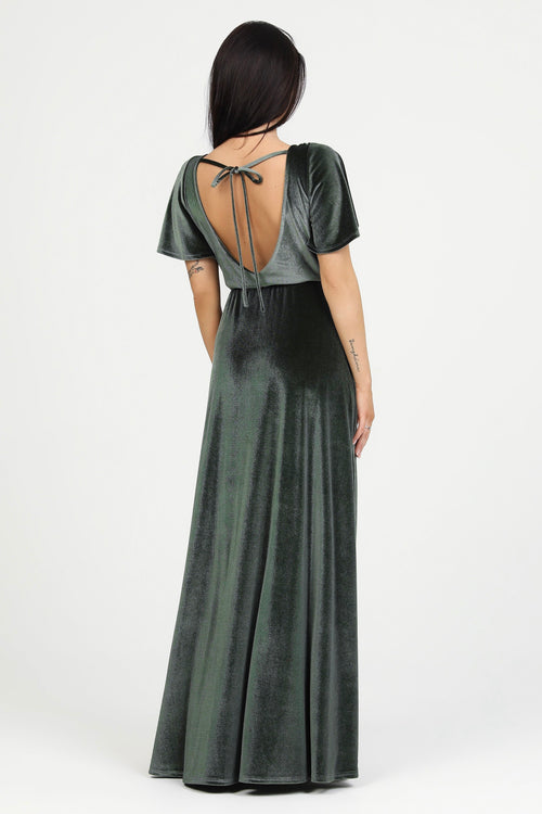 bridesmaid dress, velvet dress, wedding guest dress, gorgeous dress, wedding dress, mother of the bride dress, evening dress, gown dress, maxi dress, reception dress, elegant dress, formal dress, winter dress, fall bridesmaid, custom bridesmaid dress, dusty sage dress, short sleeve dress, wrap V neck dress, backless dress, low back dress