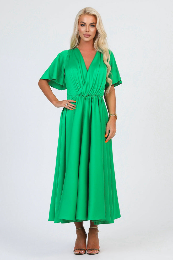 S Size Green Silk Satin Dress Wrap V Neckline (Ready to Ship)