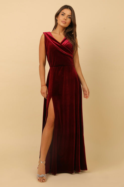 XS Size Burgundy Velvet Wrap V Neckline Dress Mini V Back (Ready to Ship)