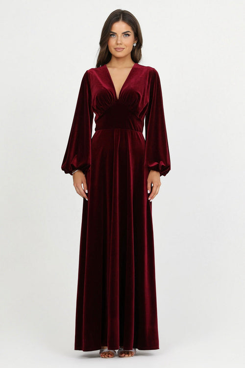 bridesmaid dress, velvet dress, wedding guest dress, gorgeous dress, wedding dress, mother of the bride dress, evening dress, gown dress, maxi dress, reception dress, elegant dress, formal dress, winter dress, fall bridesmaid, custom bridesmaid dress, burgundy dress, long sleeve dress, plunge neckline dress, v neck dress, bishop sleeve dress