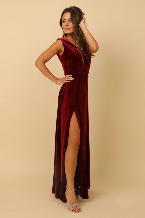 XS Size Burgundy Velvet Wrap V Neckline Dress Mini V Back (Ready to Ship)