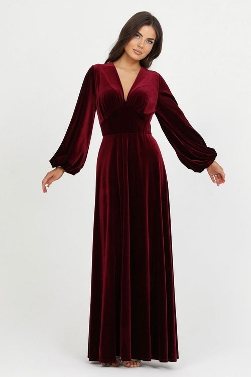 bridesmaid dress, velvet dress, wedding guest dress, gorgeous dress, wedding dress, mother of the bride dress, evening dress, gown dress, maxi dress, reception dress, elegant dress, formal dress, winter dress, fall bridesmaid, custom bridesmaid dress, burgundy dress, long sleeve dress, plunge neckline dress, v neck dress, bishop sleeve dress