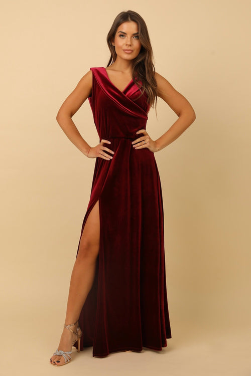 XS Size Burgundy Velvet Wrap V Neckline Dress Mini V Back (Ready to Ship)