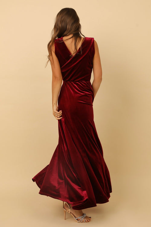 XS Size Burgundy Velvet Wrap V Neckline Dress Mini V Back (Ready to Ship)