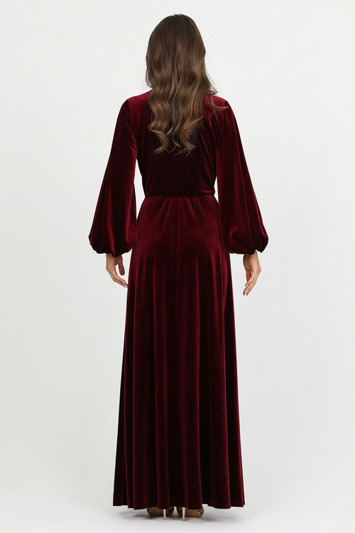 bridesmaid dress, velvet dress, wedding guest dress, gorgeous dress, wedding dress, mother of the bride dress, evening dress, gown dress, maxi dress, reception dress, elegant dress, formal dress, winter dress, fall bridesmaid, custom bridesmaid dress, burgundy dress, long sleeve dress, plunge neckline dress, v neck dress, bishop sleeve dress