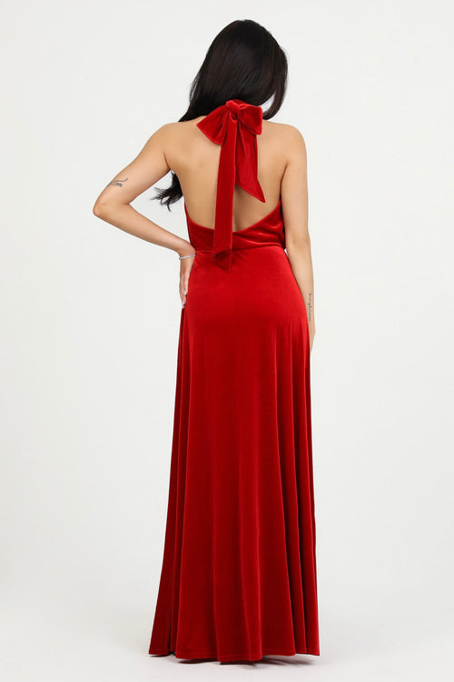 Red Velvet Halter Neckline Velvet Dress - Bridesmaid Dress Dsir Couture Red Velvet Halter Neckline Velvet Dress - Bridesmaid Dress Dsir Couture