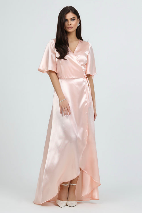 Crepe Back satin dress, peach dress, satin dress, pink dress long, woman pink dress, satin pink dress, bridesmaid dress, Wrap Dress, satin evening dress, bridesmaid dress satin, Long satin dress, Formal Dress, Wedding Guest Dress, pretty pink dress