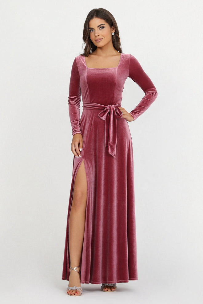 bridesmaid dress, velvet dress, wedding guest dress, gorgeous dress, wedding dress, mother of the bride dress, evening dress, gown dress, maxi dress, reception dress, elegant dress, formal dress, winter dress, fall bridesmaid, custom bridesmaid dress, chianti dress, pink dress, long sleeve dress, square neck dress, slit dress