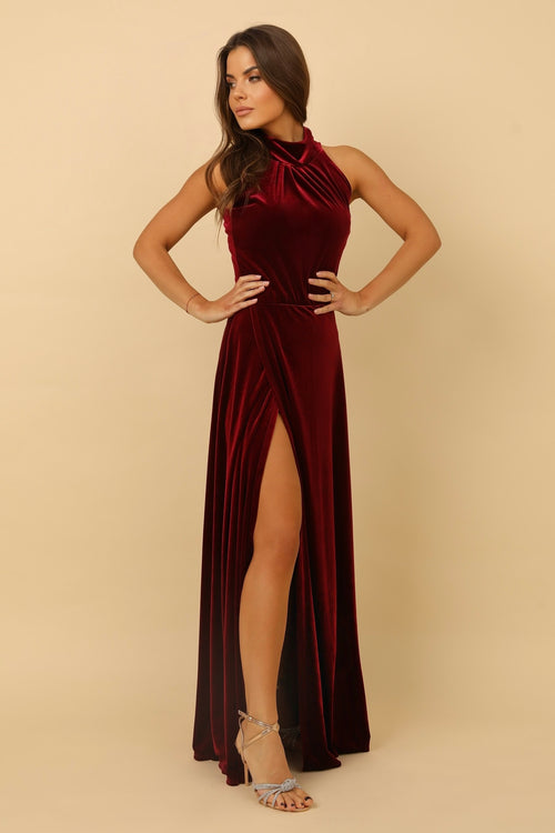Burgundy Velvet Halter Neckline Velvet Dress - Bridesmaid Dress Dsir Couture Burgundy Velvet Halter Neckline Velvet Dress - Bridesmaid Dress Dsir Couture