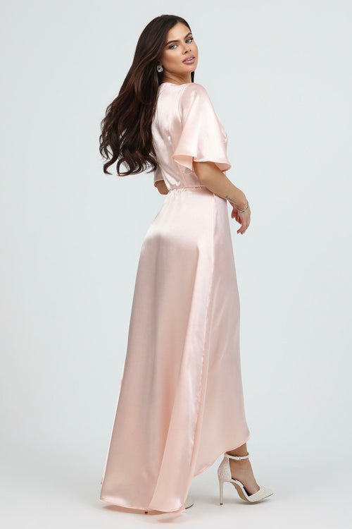 Crepe Back satin dress, peach dress, satin dress, pink dress long, woman pink dress, satin pink dress, bridesmaid dress, Wrap Dress, satin evening dress, bridesmaid dress satin, Long satin dress, Formal Dress, Wedding Guest Dress, pretty pink dress