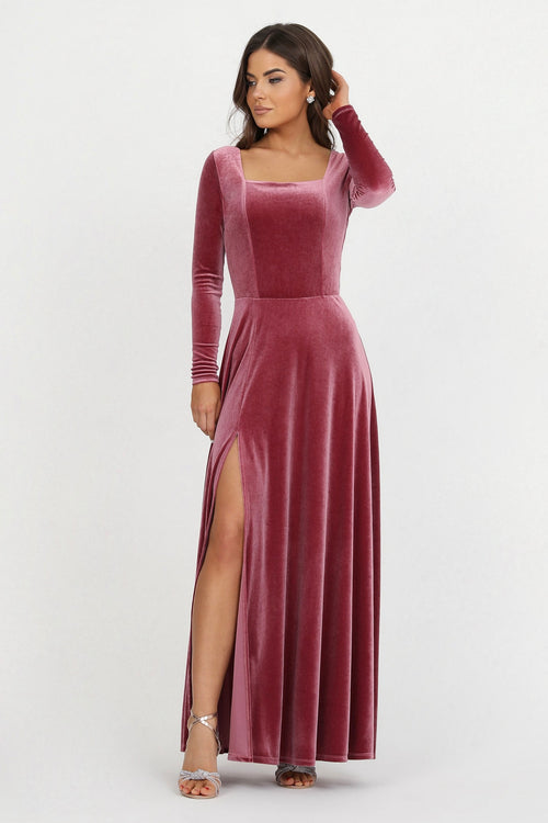 bridesmaid dress, velvet dress, wedding guest dress, gorgeous dress, wedding dress, mother of the bride dress, evening dress, gown dress, maxi dress, reception dress, elegant dress, formal dress, winter dress, fall bridesmaid, custom bridesmaid dress, chianti dress, pink dress, long sleeve dress, square neck dress, slit dress