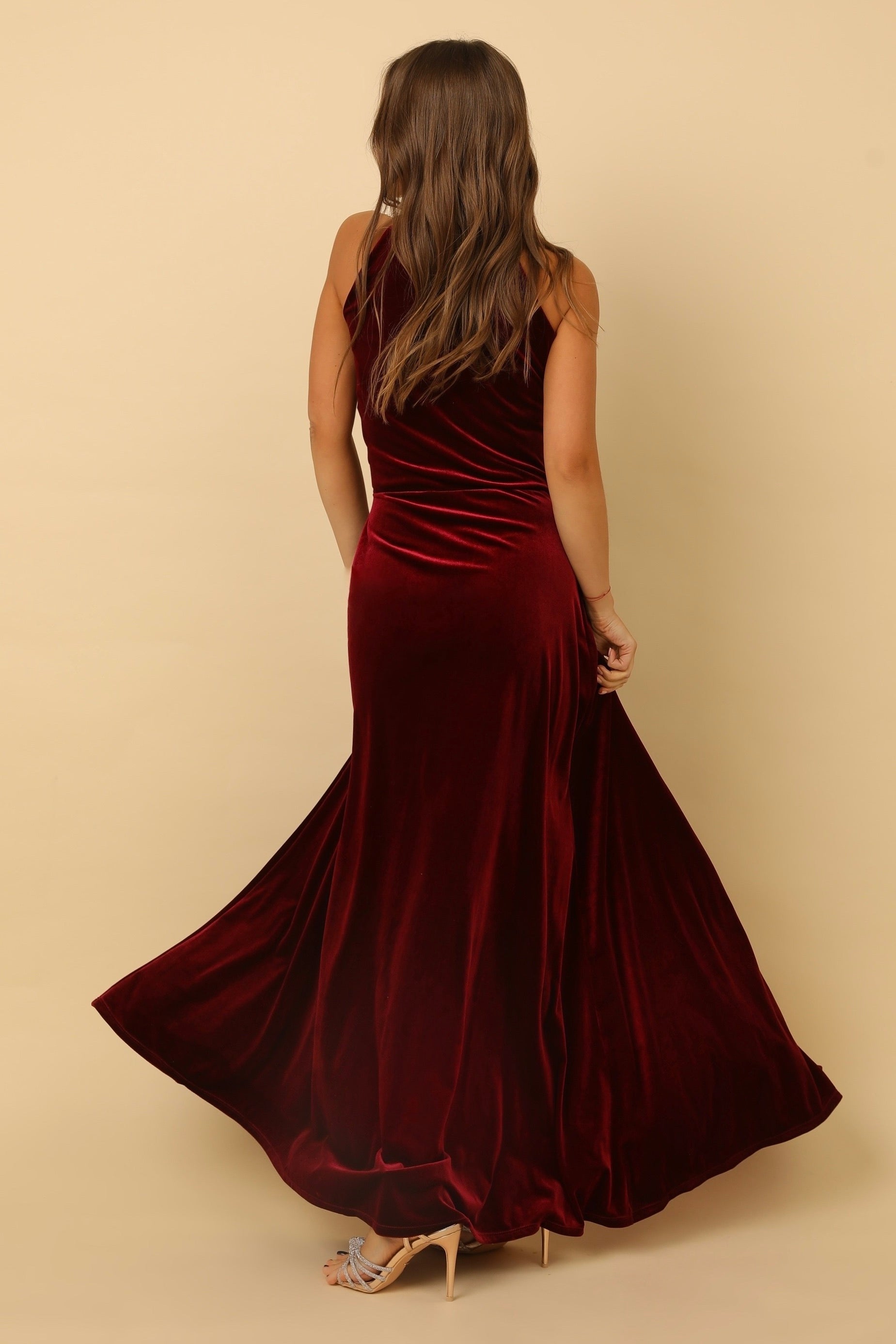 Burgundy Velvet Halter Neckline Velvet Dress - Bridesmaid Dress Dsir Couture Burgundy Velvet Halter Neckline Velvet Dress - Bridesmaid Dress Dsir Couture