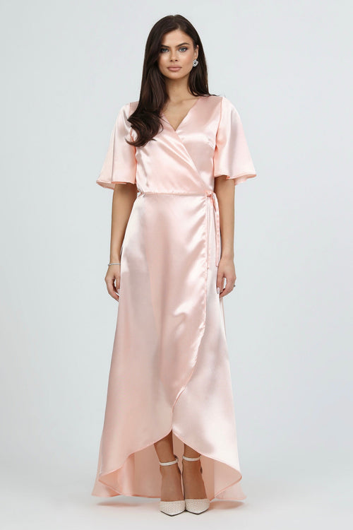 Crepe Back satin dress, peach dress, satin dress, pink dress long, woman pink dress, satin pink dress, bridesmaid dress, Wrap Dress, satin evening dress, bridesmaid dress satin, Long satin dress, Formal Dress, Wedding Guest Dress, pretty pink dress