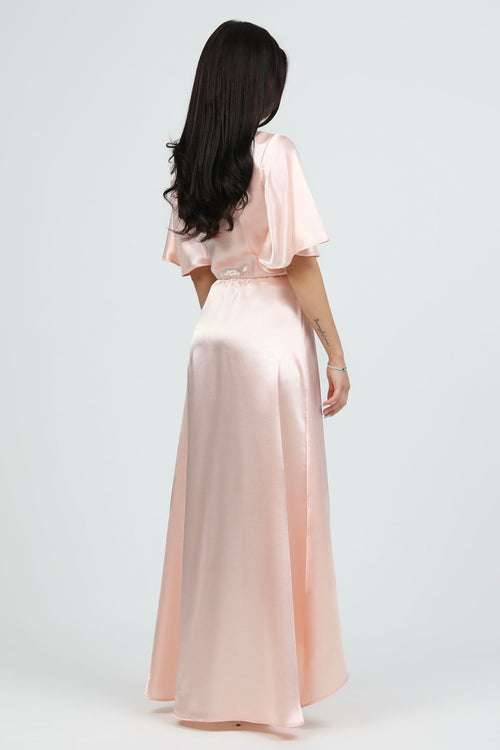 Crepe Back satin dress, peach dress, satin dress, pink dress long, woman pink dress, satin pink dress, bridesmaid dress, Wrap Dress, satin evening dress, bridesmaid dress satin, Long satin dress, Formal Dress, Wedding Guest Dress, pretty pink dress