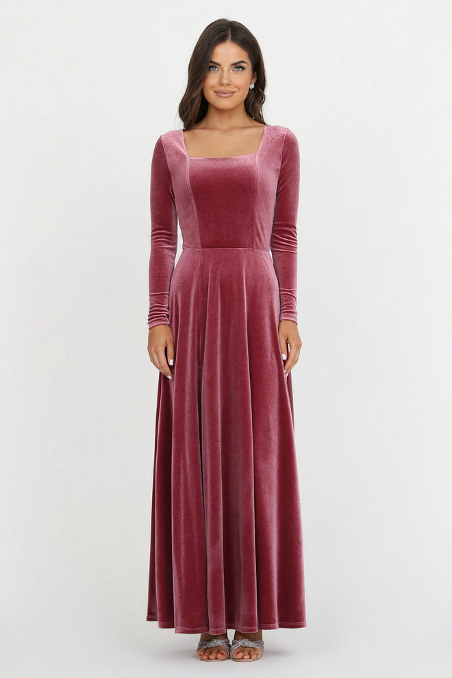 bridesmaid dress, velvet dress, wedding guest dress, gorgeous dress, wedding dress, mother of the bride dress, evening dress, gown dress, maxi dress, reception dress, elegant dress, formal dress, winter dress, fall bridesmaid, custom bridesmaid dress, chianti dress, pink dress, long sleeve dress, square neck dress, slit dress