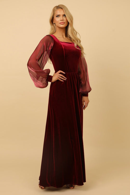 Burgundy Velvet Square Neck Dress - Bridesmaid Dress - Gown Dsir Couture Burgundy Velvet Square Neck Dress - Bridesmaid Dress - Gown Dsir Couture