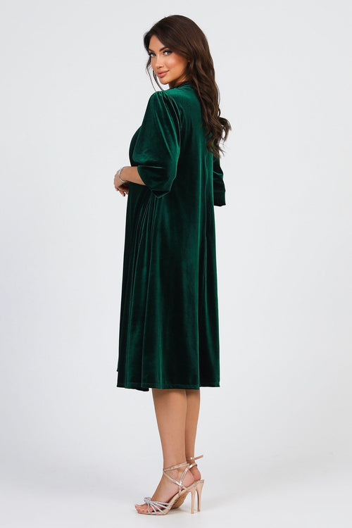 S Size Dark Green Velvet Loose Dress With Mock Neck (Ready to Ship)