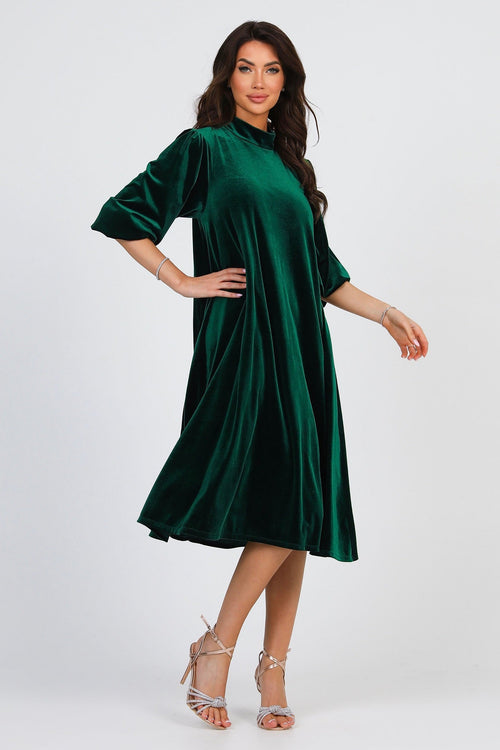 S Size Dark Green Velvet Loose Dress With Mock Neck (Ready to Ship)