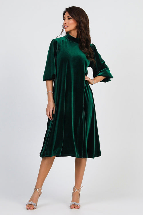 S Size Dark Green Velvet Loose Dress With Mock Neck (Ready to Ship)