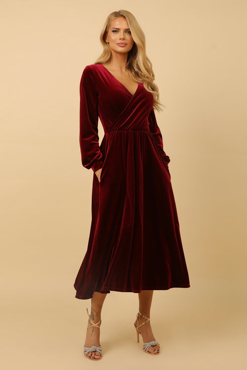 Burgundy Velvet Wrap V Neckline Midi Dress Dsir Couture Burgundy Velvet Wrap V Neckline Midi Dress Dsir Couture
