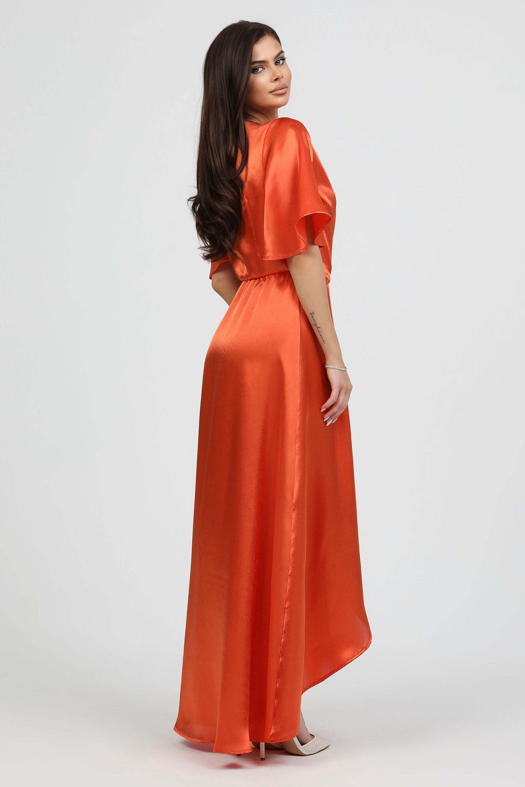 express orange satin dress Express Women Orange Satin Color Block Summer Flare Pleated Maxi Dress Size S