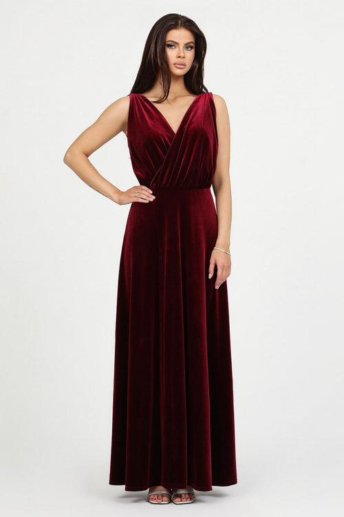 Burgundy Velvet Backless Sleeveless Dress