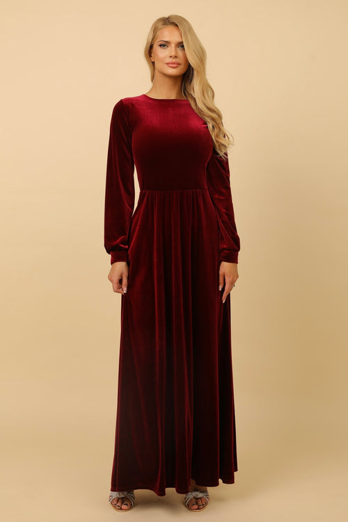 Burgundy Velvet Round Neckline Dress Burgundy Velvet Round Neckline Dress