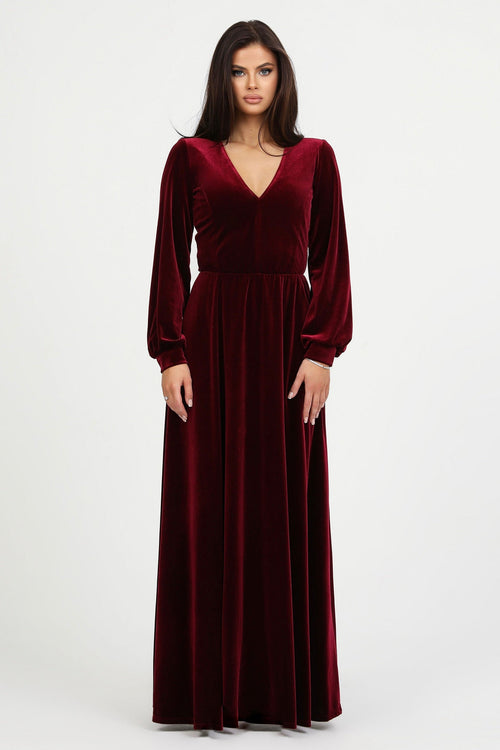 bridesmaid dress, velvet dress, wedding guest dress, gorgeous dress, wedding dress, mother of the bride dress, evening dress, gown dress, maxi dress, reception dress, elegant dress, formal dress, winter dress, fall bridesmaid, custom bridesmaid dress, burgundy dress, long sleeve dress, bishop sleeve dress, v neck dress, slit dress