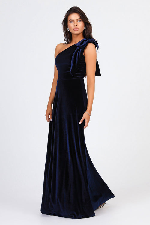 Navy Blue Dress - Velvet One Shoulder Dress - Bridesmaid Dress Dsir Couture Navy Blue Dress - Velvet One Shoulder Dress - Bridesmaid Dress Dsir Couture