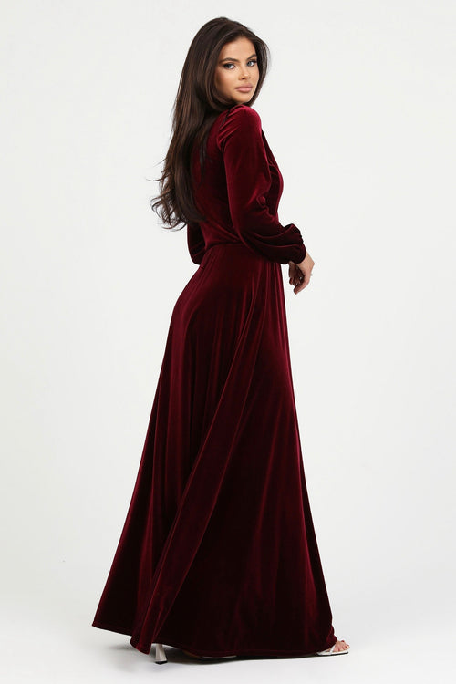 bridesmaid dress, velvet dress, wedding guest dress, gorgeous dress, wedding dress, mother of the bride dress, evening dress, gown dress, maxi dress, reception dress, elegant dress, formal dress, winter dress, fall bridesmaid, custom bridesmaid dress, burgundy dress, long sleeve dress, bishop sleeve dress, v neck dress, slit dress