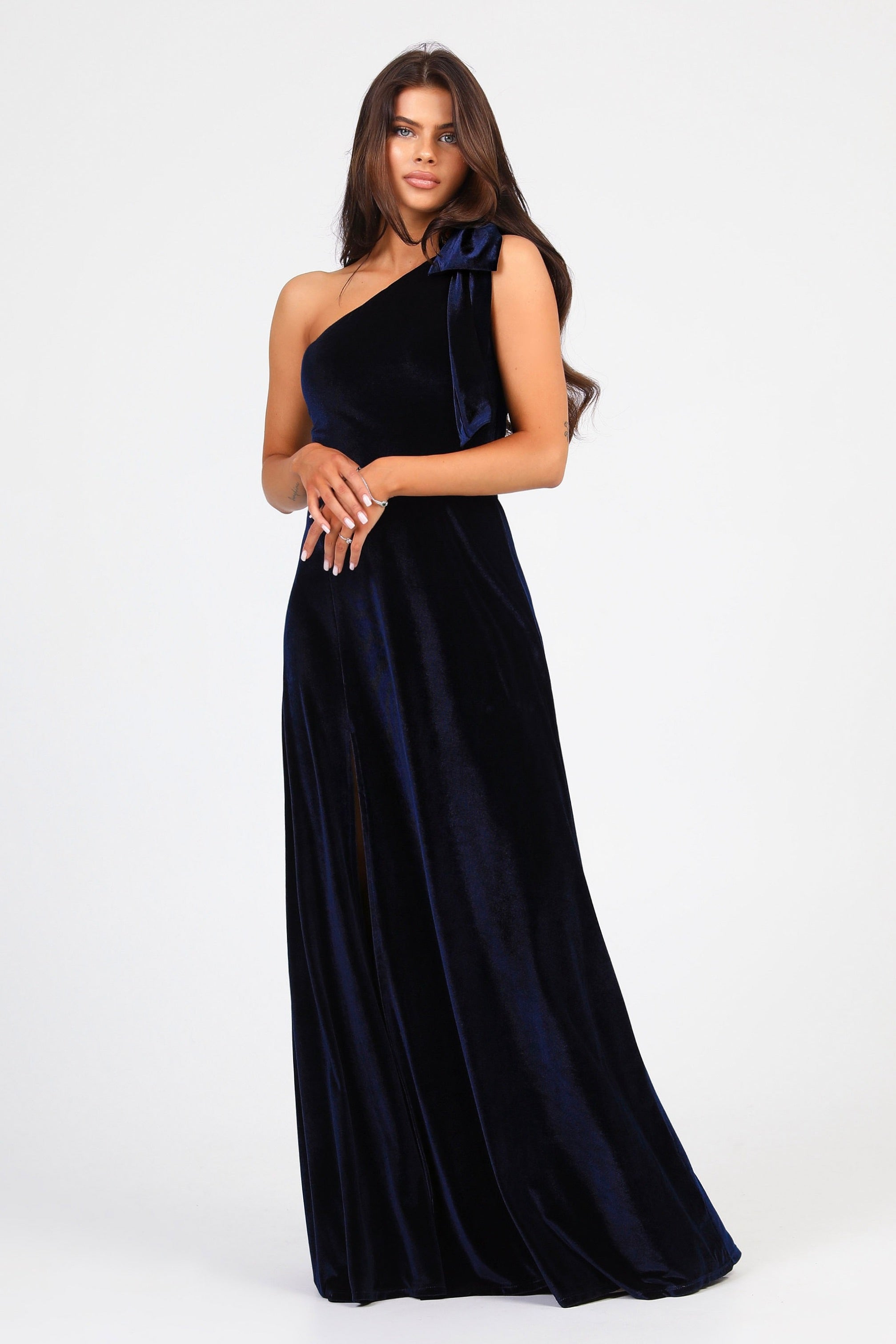 Elegant Royal Blue Velvet Long Sleeve Side Slit Mermaid Long Prom Dres –  SofieBridal