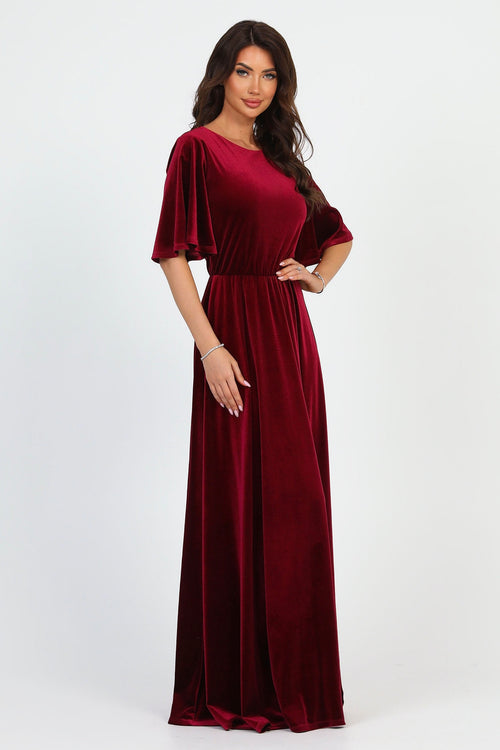 maxi velvet dress women Long Sleeve Pearl Maxi Velvet Dress Black