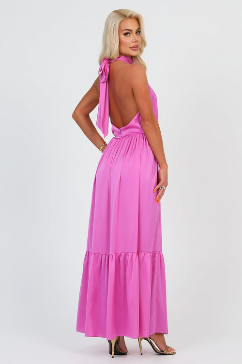 Pink Silk Satin Dress Halter Neckline Dsir Couture Pink Silk Satin Dress Halter Neckline Dsir Couture