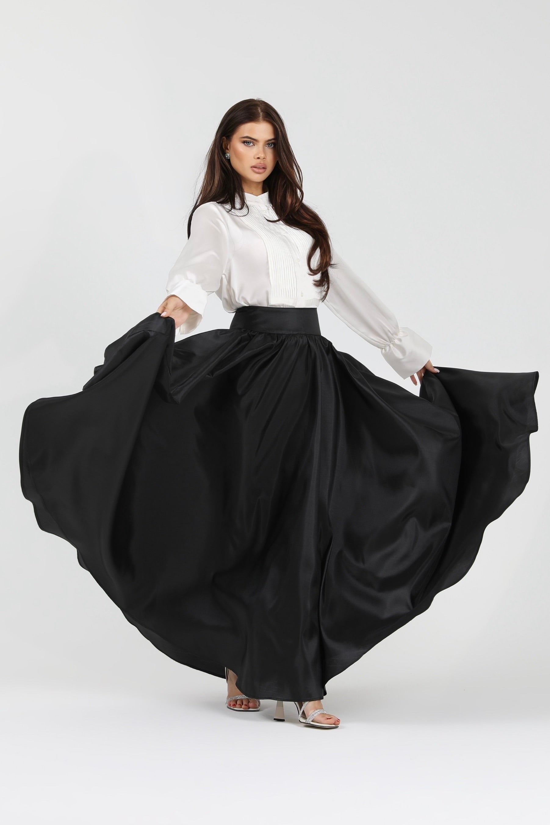 スカート Long Taffeta Circle Skirt Black Taffeta Full Circle Skirt - Women Skirts - Taffeta