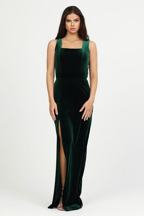 Dark Green Velvet Square Neck Pencil Dress