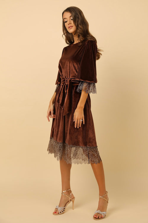 lace loose dress Hollow lace round neck loose casual mid-length sleeve dress