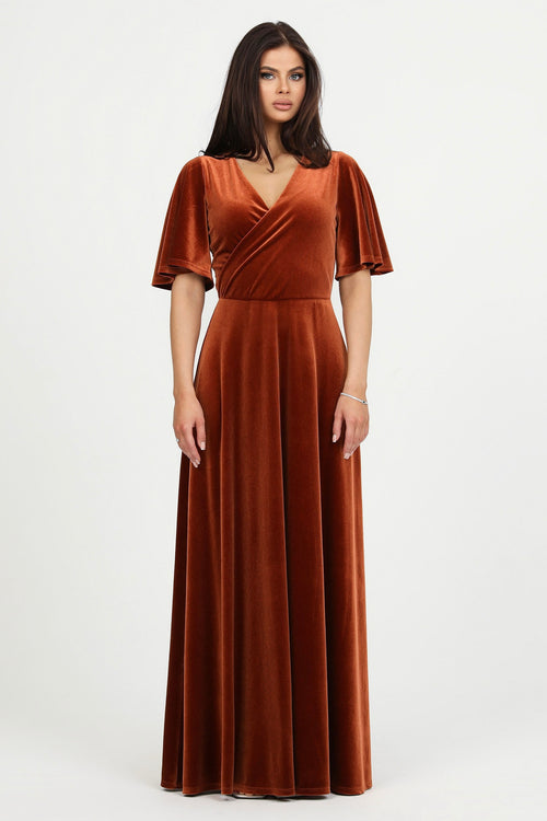 Rusty Orange Velvet Dress - Bridesmaid Dress - Formal Evening Gown Dsir Couture Rusty Orange Velvet Dress - Bridesmaid Dress - Formal Evening Gown Dsir Couture