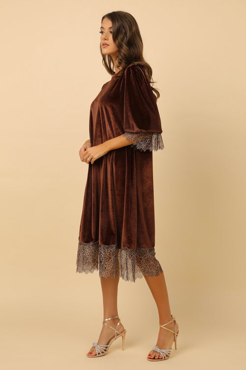 brown loose dress DOLLY Elegant Brown Halter Neck Loose High Waist Pleated Resort Dress-VEe M / Brown