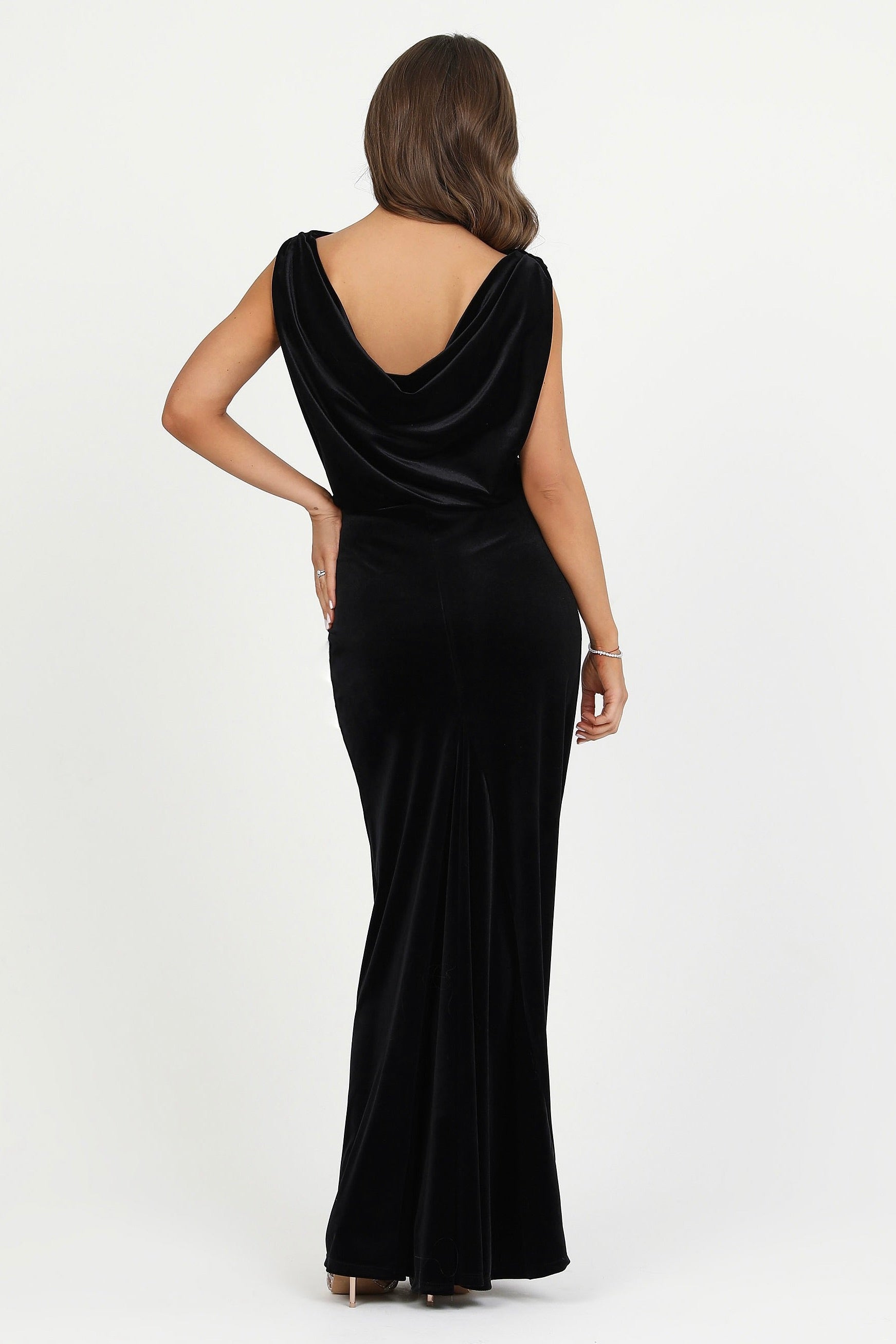 Black Cowl Back Velvet Dress - Bridesmaid Dress