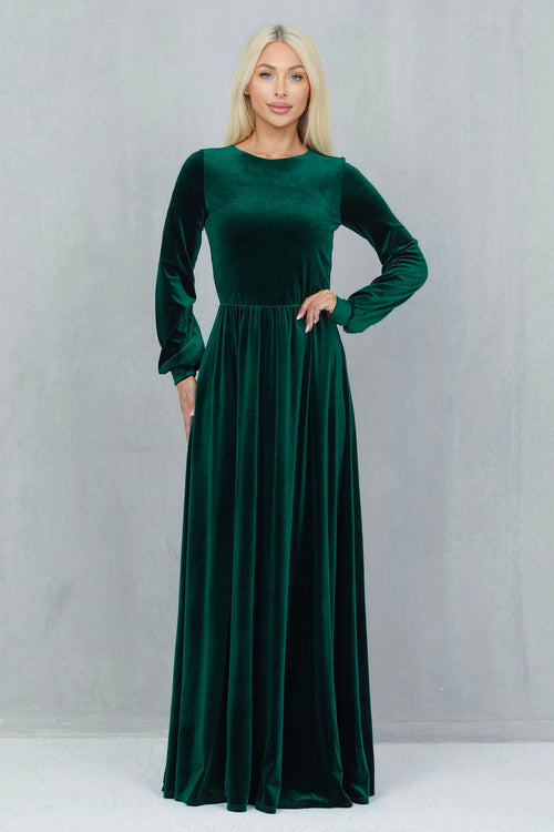 S Size Dark Green Velvet Round Neckline Dress (Ready to Ship)