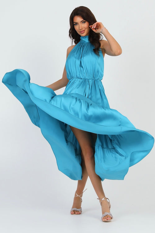 turquoise dress silk Italian Satin Silk Maxi Slip Dress