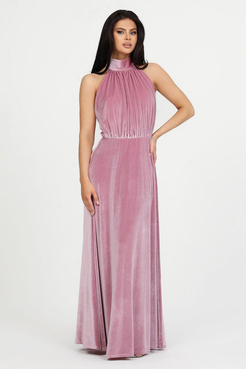 Pink Velvet Halter Neckline Velvet Dress - Bridesmaid Dress Dsir Couture Pink Velvet Halter Neckline Velvet Dress - Bridesmaid Dress Dsir Couture