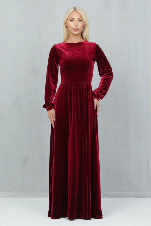 S Size Burgundy Velvet Round Neckline Dress (Ready to Ship)