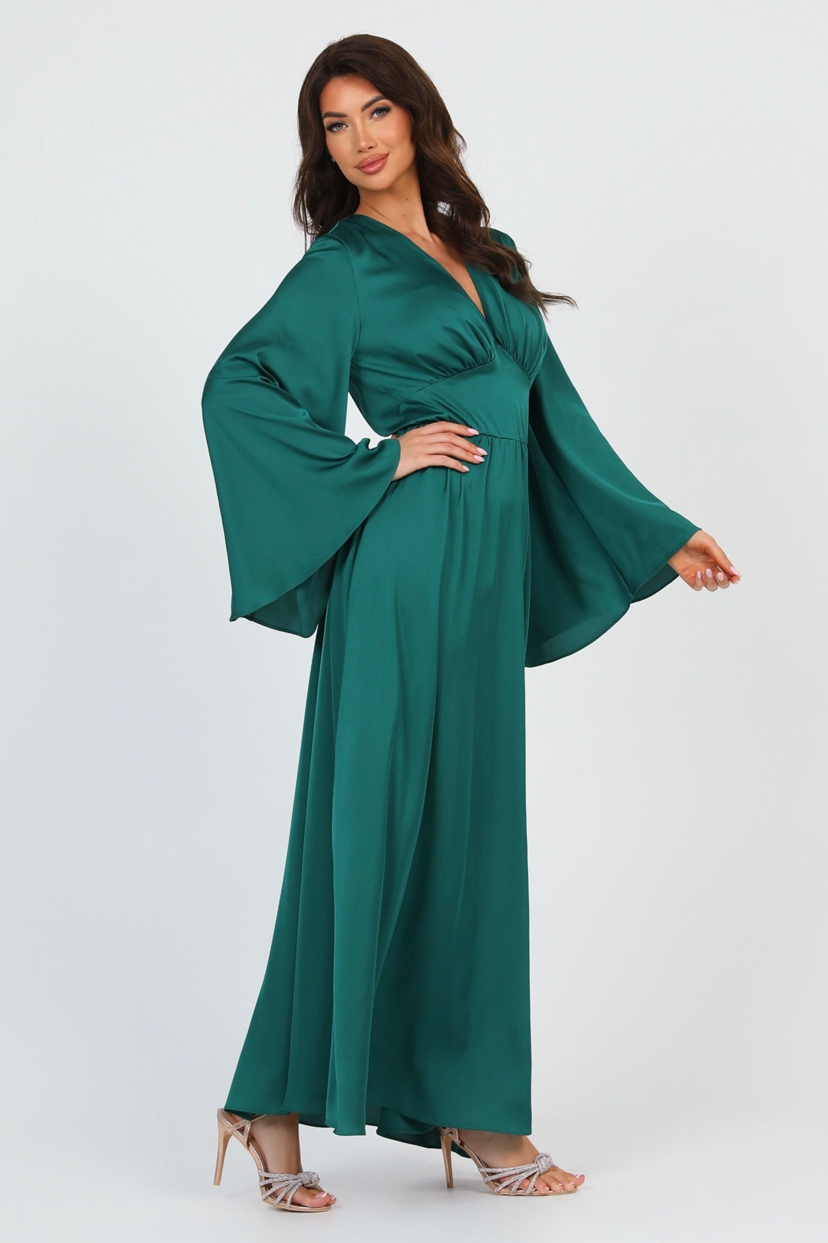 Emerald Green Silk Satin Dress V Neckline – Désir Couture Emerald Green Silk Satin Dress V Neckline – Désir Couture