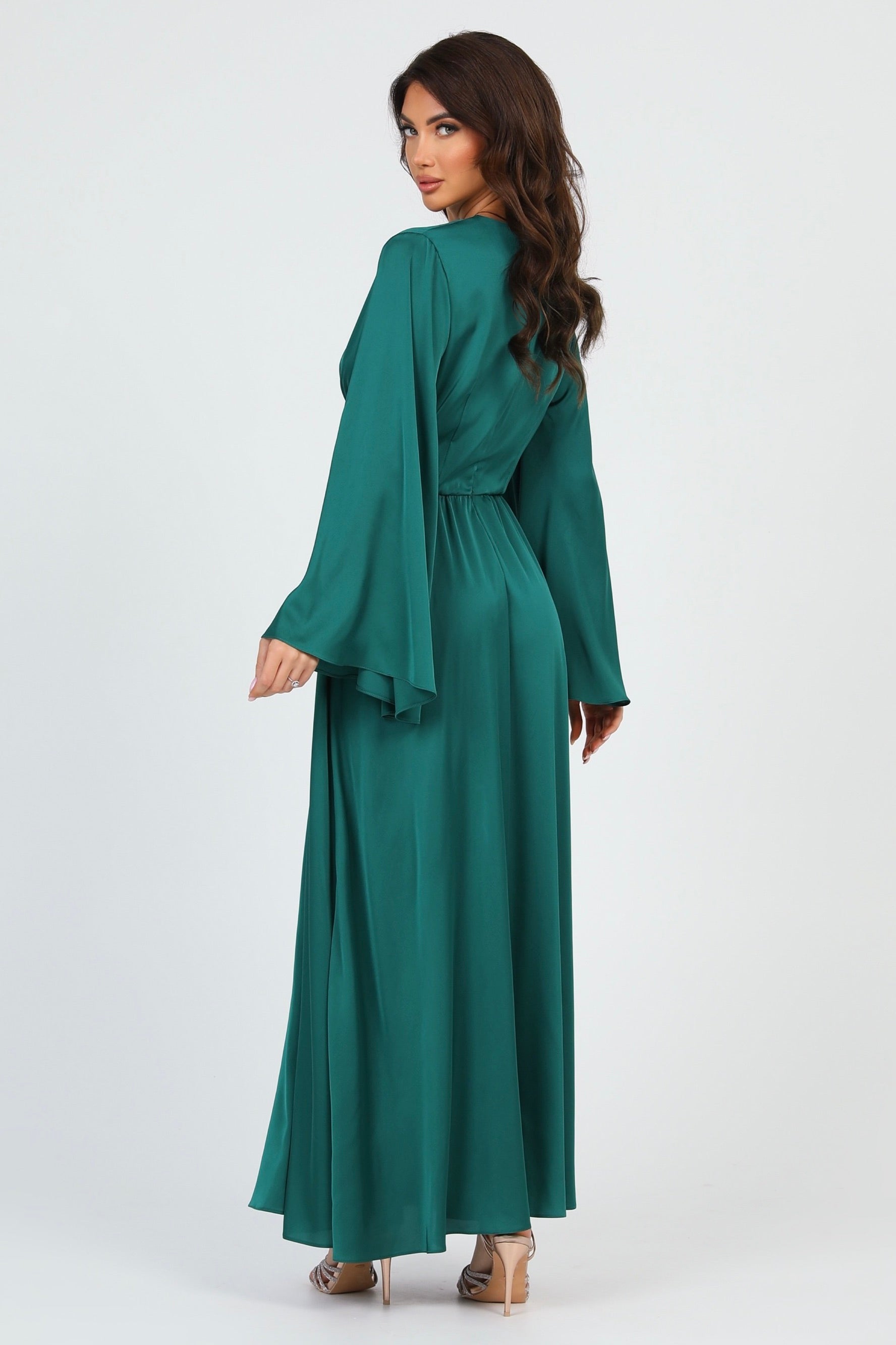 Emerald Green Silk Satin Dress V Neckline – Désir Couture Emerald Green Silk Satin Dress V Neckline – Désir Couture