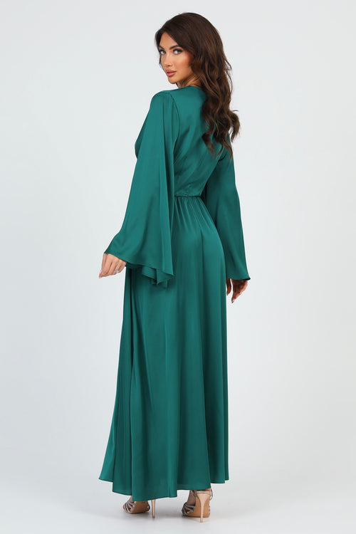 Emerald Green Silk Satin Dress V Neckline Dsir Couture Emerald Green Silk Satin Dress V Neckline Dsir Couture